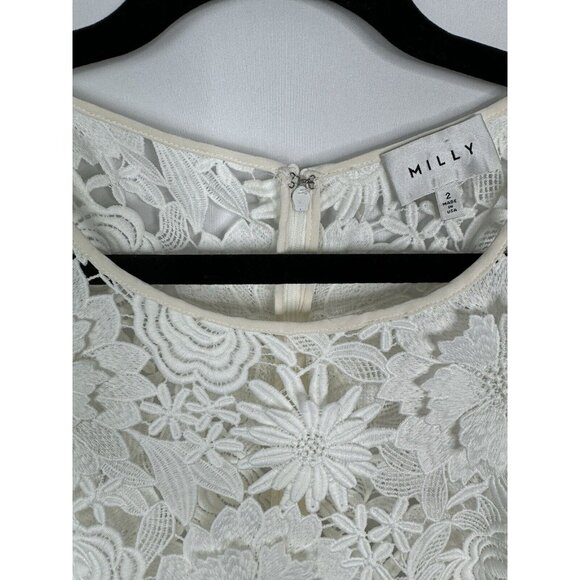 Milly 3D White Floral Embroidered Short‎ Sleeve Cocktail Mini Dress - Picture 4 of 11
